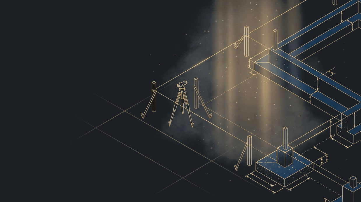 Illustration of a surveyor's tripod at a foundation site