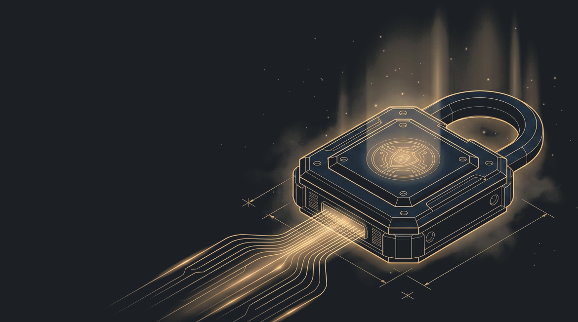 Illustration of a glowing sealed padlock with data streams, representing SiteVector's tamper-evident record sealing